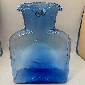 Vintage Iconic Blenko 384 Water Bottle Azure Blue Etched 2003 W/original sticker
